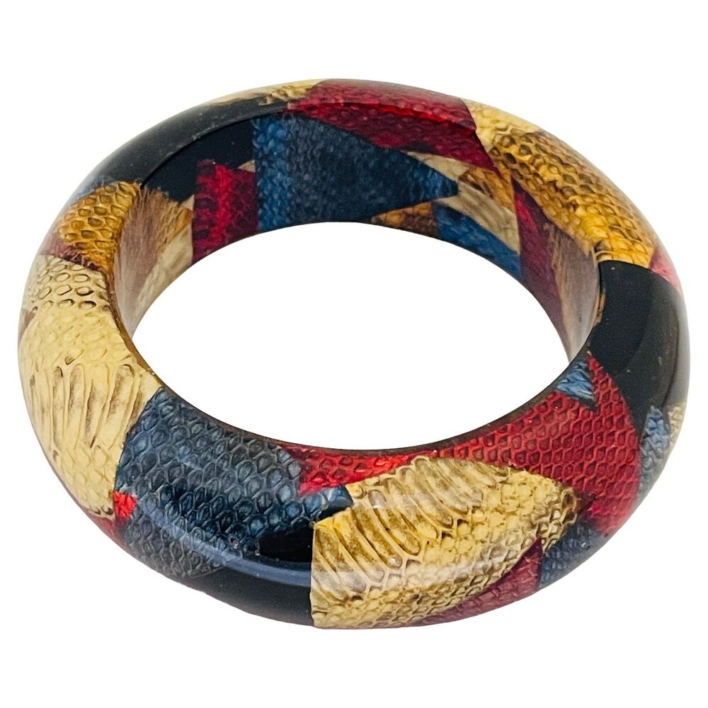 Vintage Made in Philippines faux snake skin colorful bangle bracelet